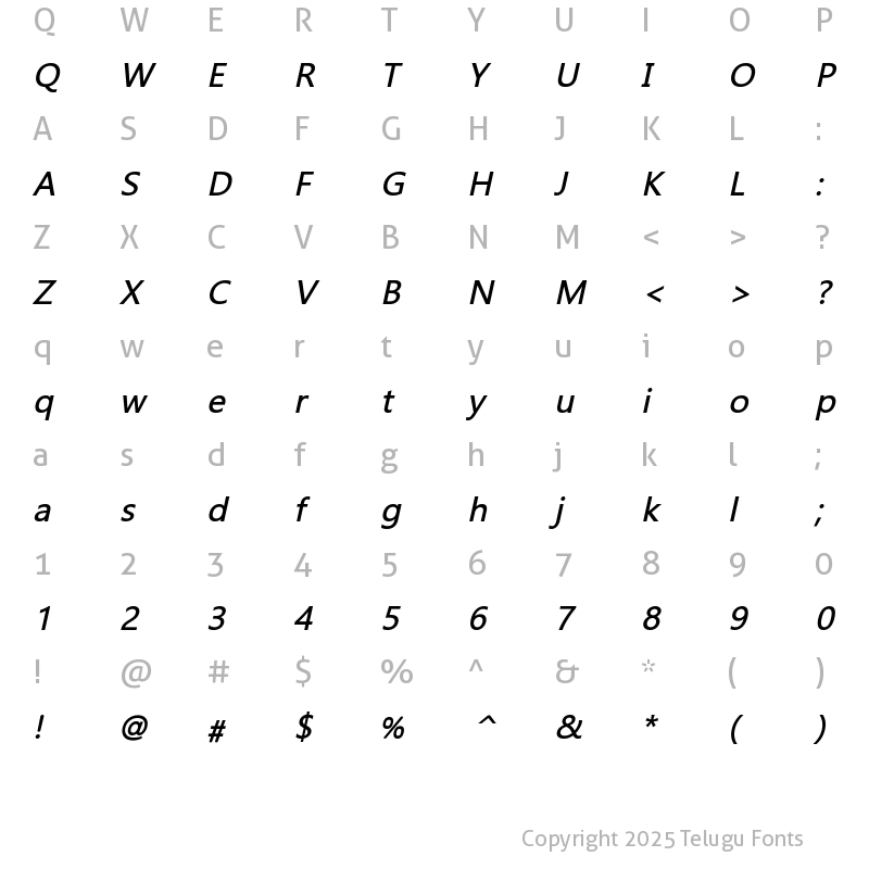 Character Map of Annamayya Bold Italic