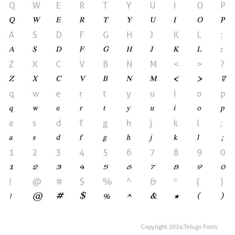 Character Map of NTR Italic