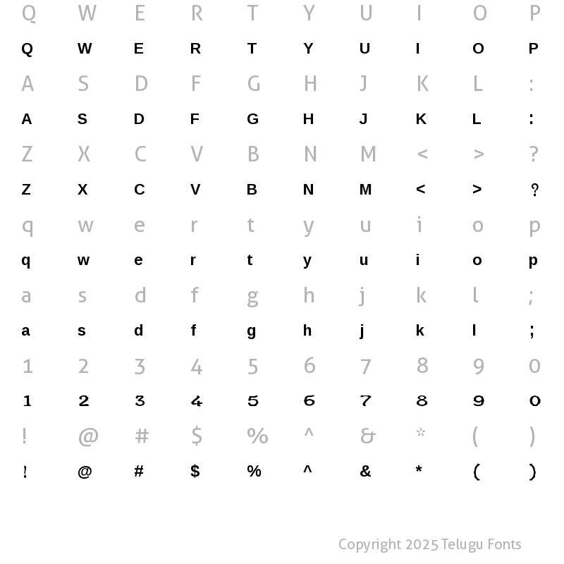 Character Map of Syamala Ramana Regular